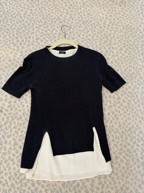 Joseph Navy merino knit with silk top attached underneath. Layered